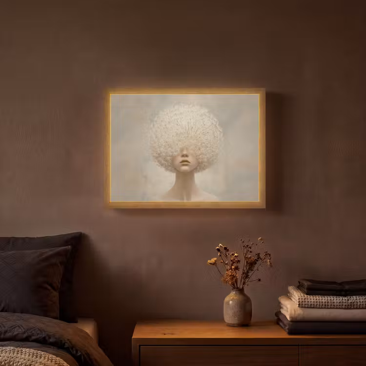Dromerig - Beige - Paardenbloemzaadjes Light Box met batterij (Wandlamp) middel -sfeer4