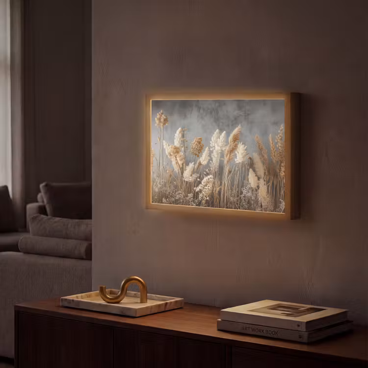 Gedroogde Veldbloemen - Grijs - Beton Light Box met batterij (Wandlamp) middel -sfeer1