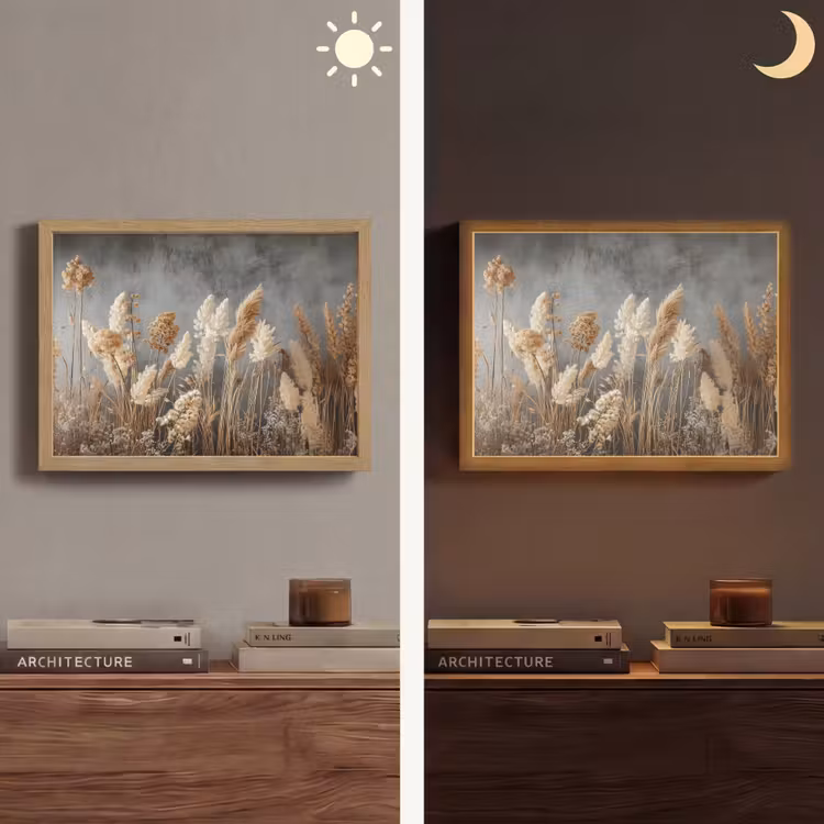 Gedroogde Veldbloemen - Grijs - Beton Light Box met batterij (Wandlamp) middel -sfeer3