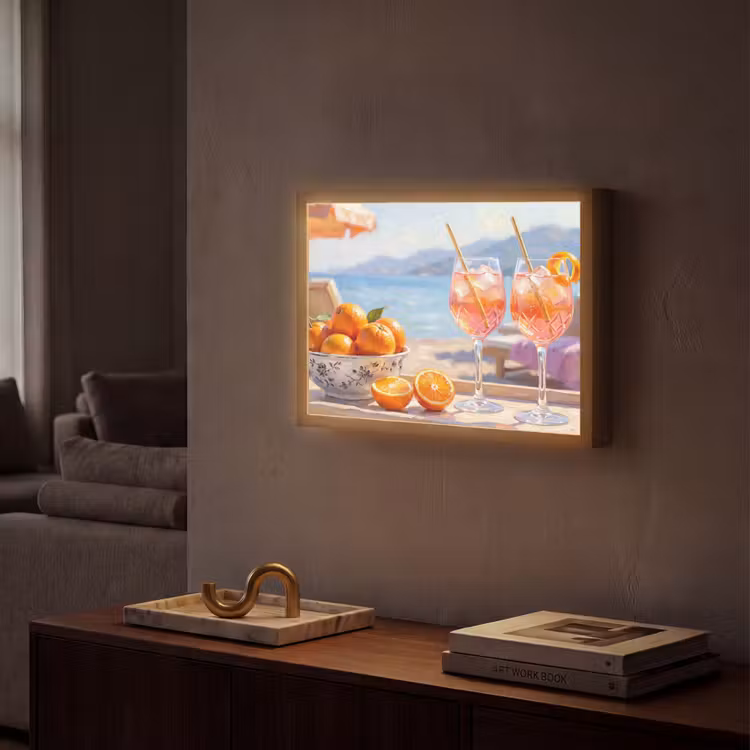 Drank - Glazen - Strand - Zomer - Oranje Light Box met batterij (Wandlamp) middel -sfeer1