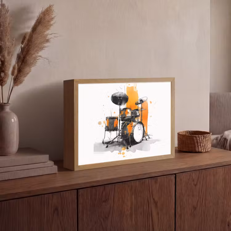 Drumstel - Oranje - Zwart - Aquarelverf Light Box met batterij (Wandlamp) middel -sfeer2