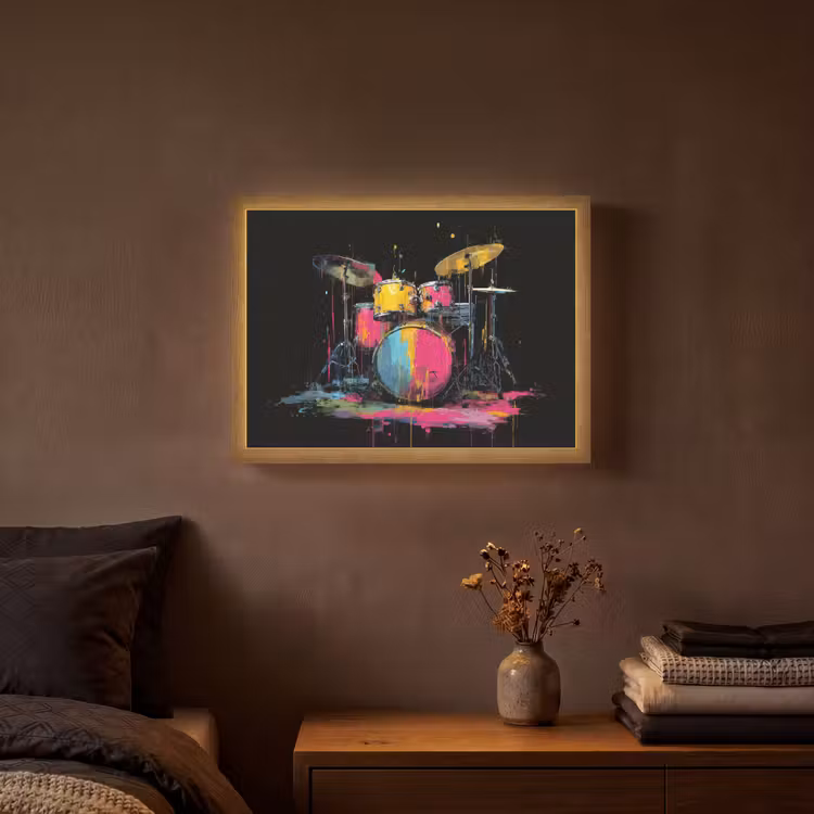 Drumstel - Kleurrijk - Verf - Levendig Light Box met batterij (Wandlamp) middel -sfeer4