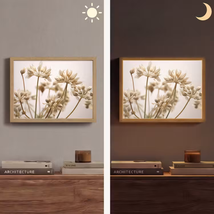 Droogbloemen - Beige - Wit - Planten Light Box met batterij (Wandlamp) middel -sfeer3