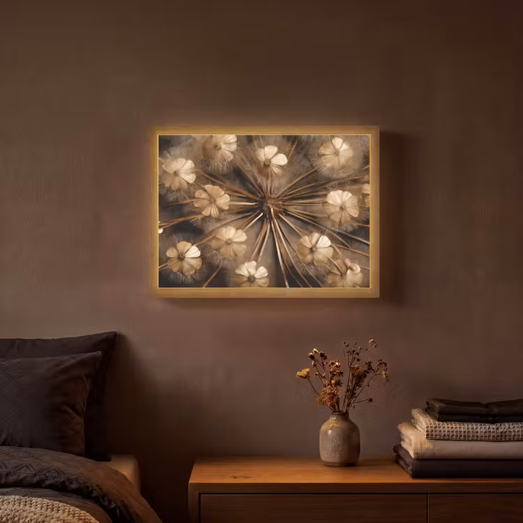 Droogbloemen - Bruin - Natuur Light Box met batterij (Wandlamp) middel -sfeer4