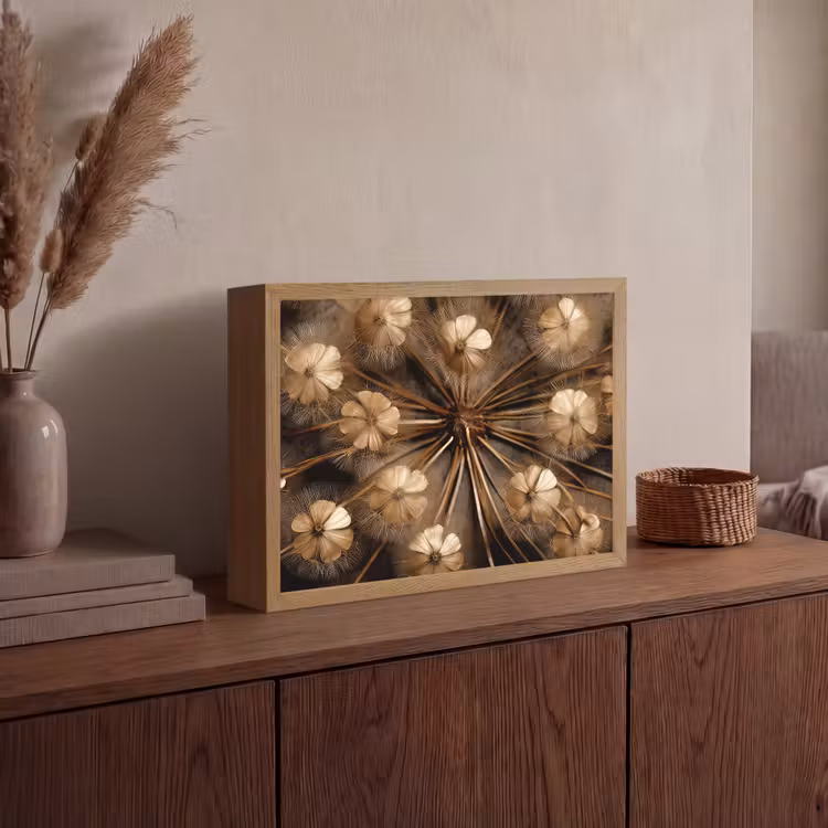 Droogbloemen - Bruin - Natuur Light Box met batterij (Wandlamp) middel -sfeer2