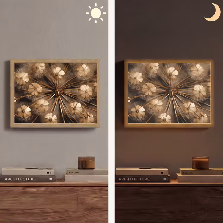 Droogbloemen - Bruin - Natuur Light Box met batterij (Wandlamp) middel -sfeer3
