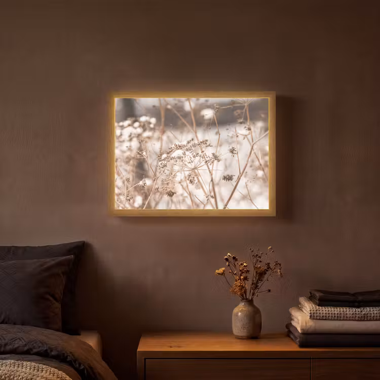 Droogbloemen - Wit - Planten Light Box met batterij (Wandlamp) middel -sfeer4