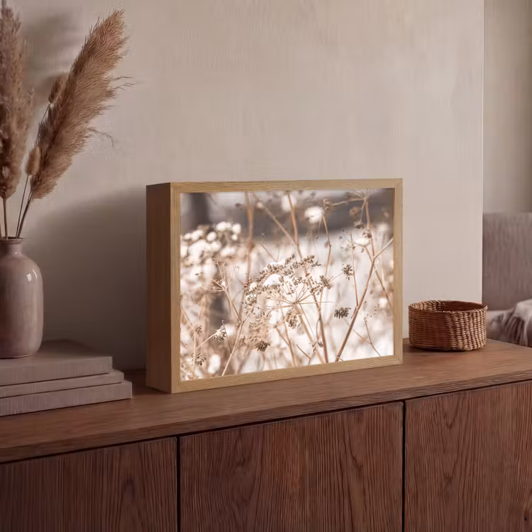 Droogbloemen - Wit - Planten Light Box met batterij (Wandlamp) middel -sfeer2