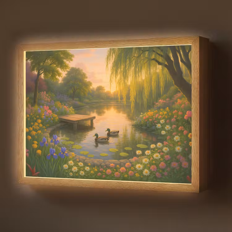 Eenden - Vijver - Bloemen Light Box met batterij (Wandlamp) middel -z3d_website