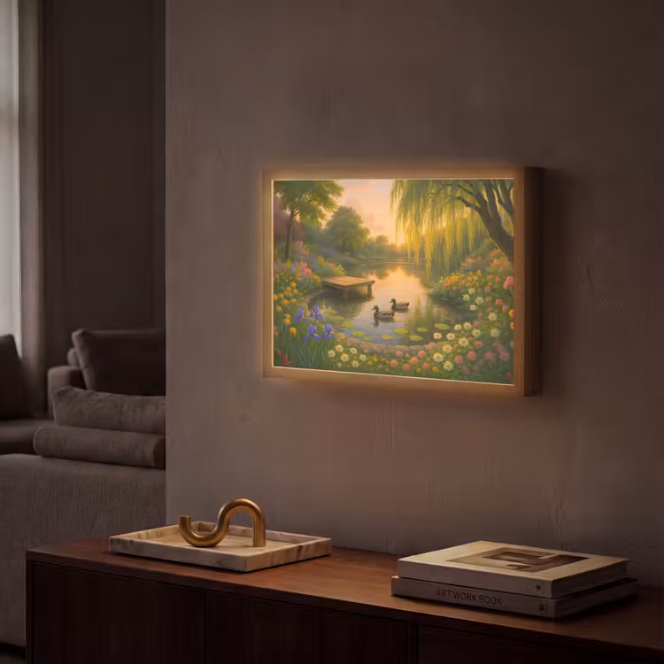 Eenden - Vijver - Bloemen Light Box met batterij (Wandlamp) middel -sfeer1