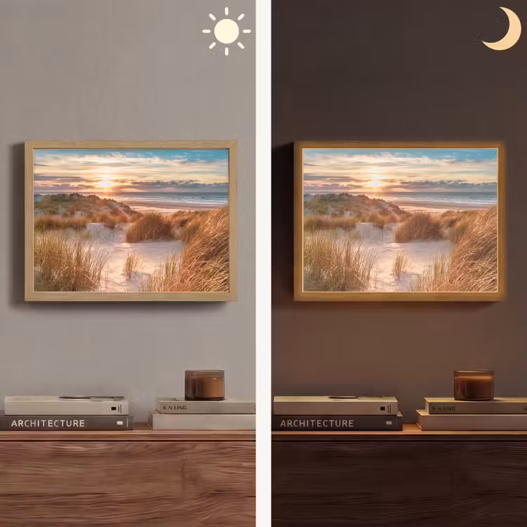 Duin - Planten - Zonsondergang - Strand - Zee Light Box met batterij (Wandlamp) middel -sfeer3