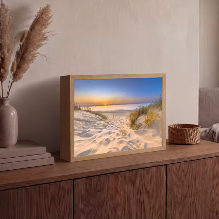 Duin - Zonsondergang - Horizon - Strand - Gras Light Box met batterij (Wandlamp) middel -sfeer2