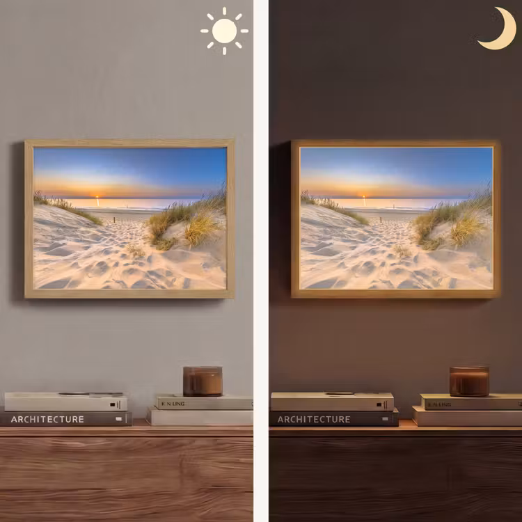 Duin - Zonsondergang - Horizon - Strand - Gras Light Box met batterij (Wandlamp) middel -sfeer3