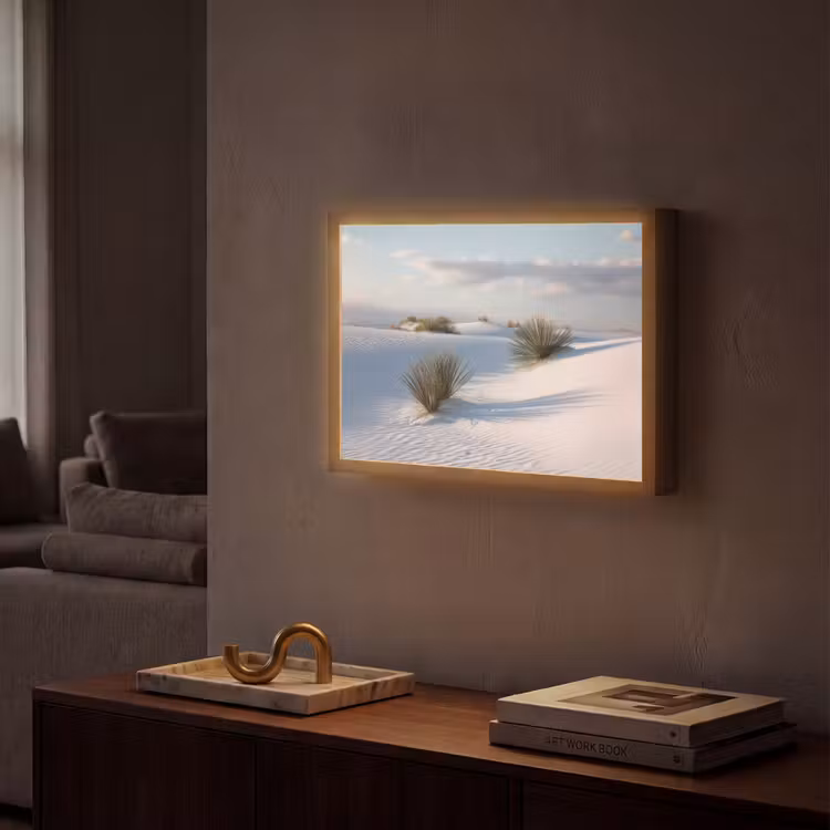 Duinen - Gras - Wolken - Beige Light Box met batterij (Wandlamp) middel -sfeer1