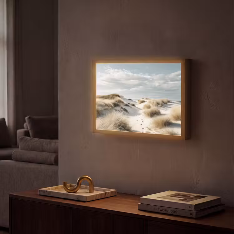 Duinen - Gras - Sporen - Wolken Light Box met batterij (Wandlamp) middel -sfeer1