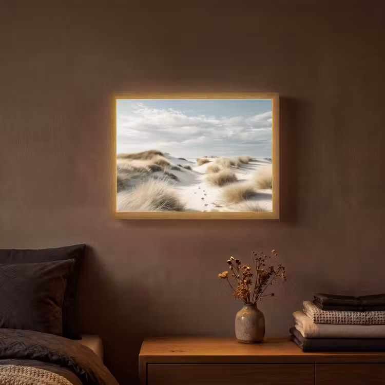 Duinen - Gras - Sporen - Wolken Light Box met batterij (Wandlamp) middel -sfeer4