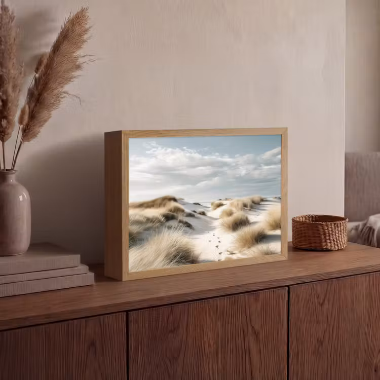 Duinen - Gras - Sporen - Wolken Light Box met batterij (Wandlamp) middel -sfeer2