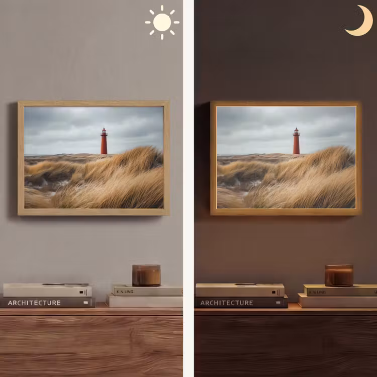 Duinen - Vuurtoren - Rood - Lucht Light Box met batterij (Wandlamp) middel -sfeer3