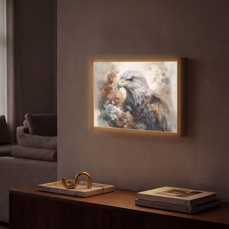 Arend - Adelaar - Vogel - Bloemen - Natuur Light Box met batterij (Wandlamp) middel -sfeer1