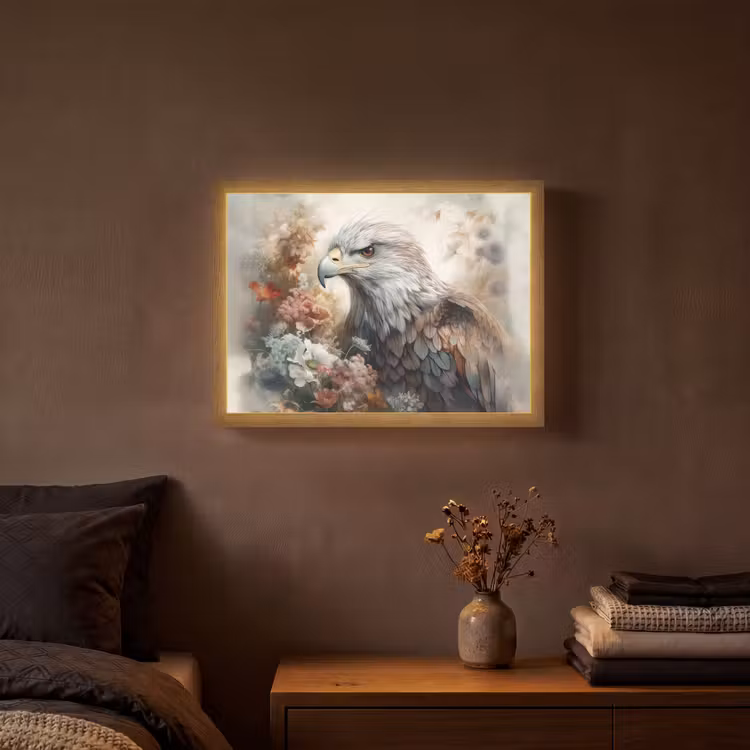 Arend - Adelaar - Vogel - Bloemen - Natuur Light Box met batterij (Wandlamp) middel -sfeer4