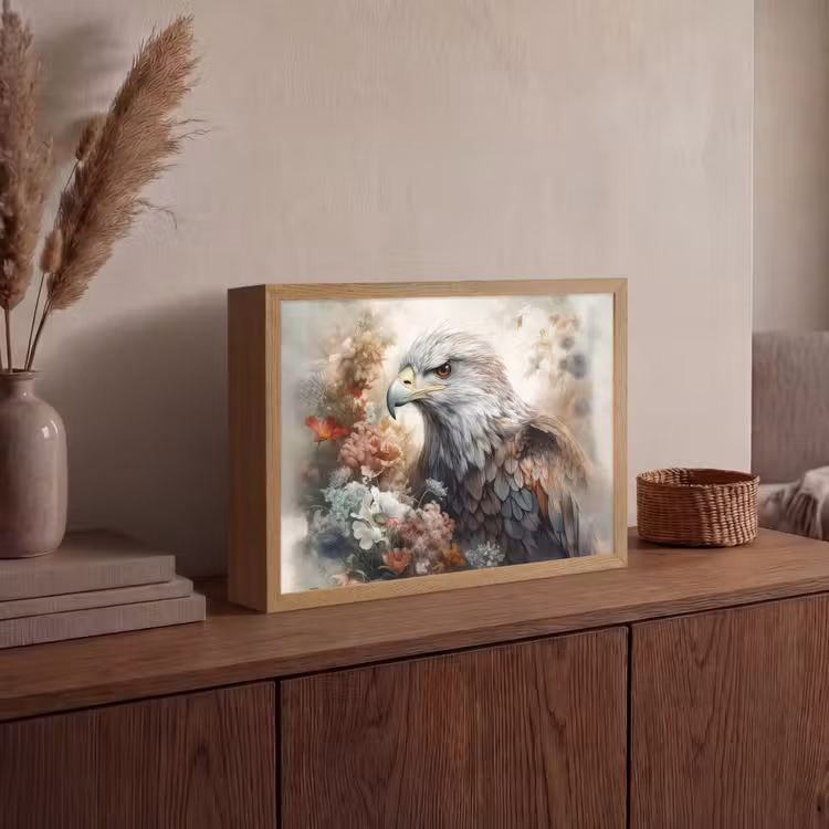 Arend - Adelaar - Vogel - Bloemen - Natuur Light Box met batterij (Wandlamp) middel -sfeer2