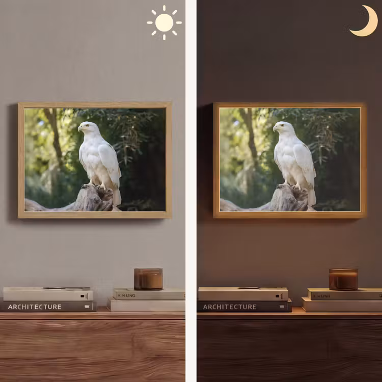Arend - Hout - Wit - Planten Light Box met batterij (Wandlamp) middel -sfeer3