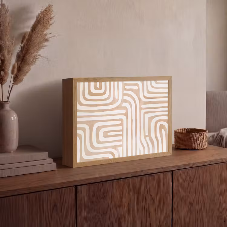 Aardetinten - Labyrintpatroon Light Box met batterij (Wandlamp) middel -sfeer2
