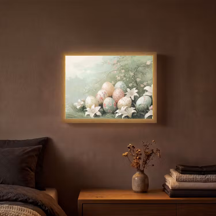 Paaseieren - Pasteltinten - Bloemen Light Box met batterij (Wandlamp) middel -sfeer4