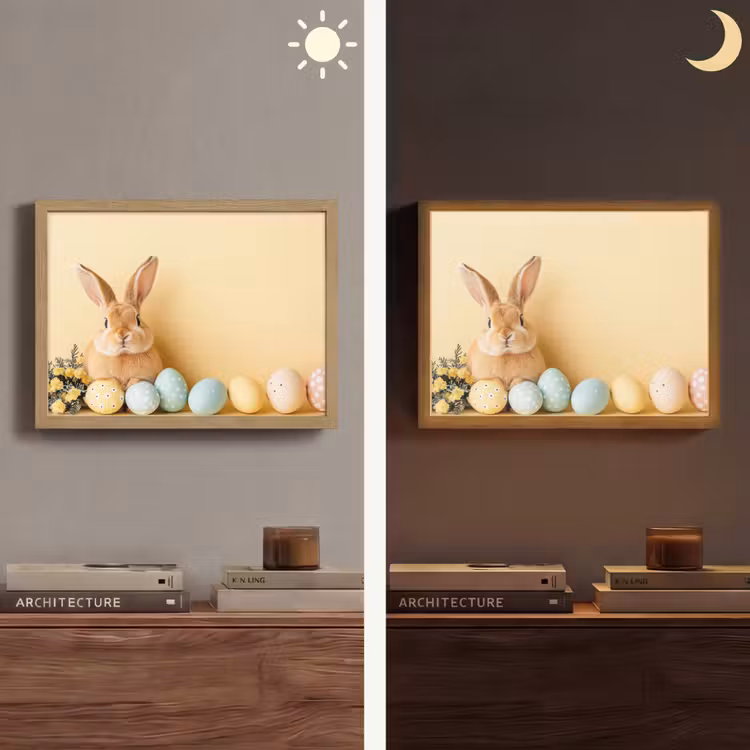 Eieren - Konijn - Pasteltinten Light Box met batterij (Wandlamp) middel -sfeer3