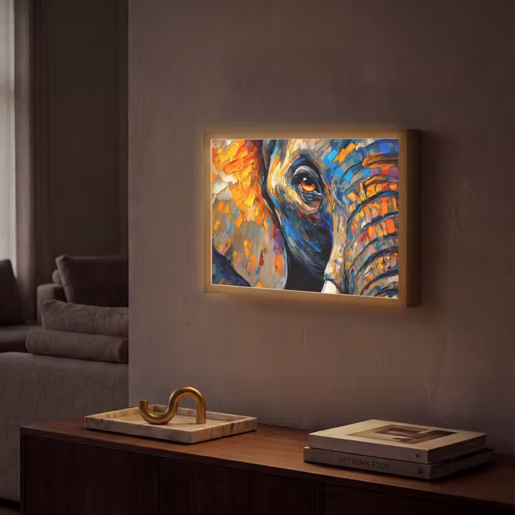 Olifant - Kunst - Dieren Light Box met batterij (Wandlamp) middel -sfeer1