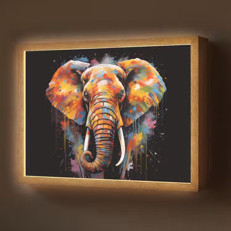 Olifant - Graffiti - Zwart - Dieren - Kleuren Light Box met batterij (Wandlamp) middel -z3d_website