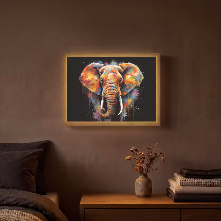Olifant - Graffiti - Zwart - Dieren - Kleuren Light Box met batterij (Wandlamp) middel -sfeer4