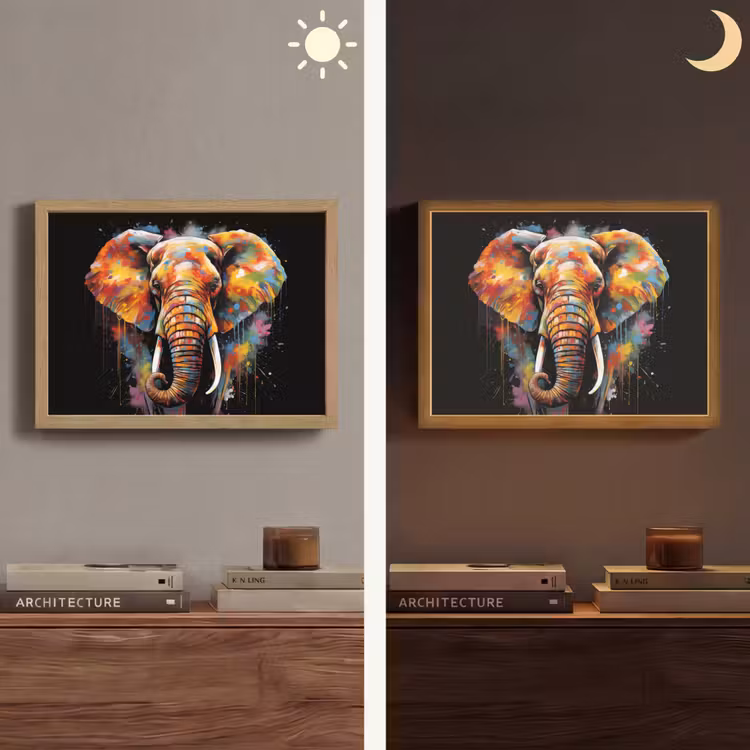 Olifant - Graffiti - Zwart - Dieren - Kleuren Light Box met batterij (Wandlamp) middel -sfeer3