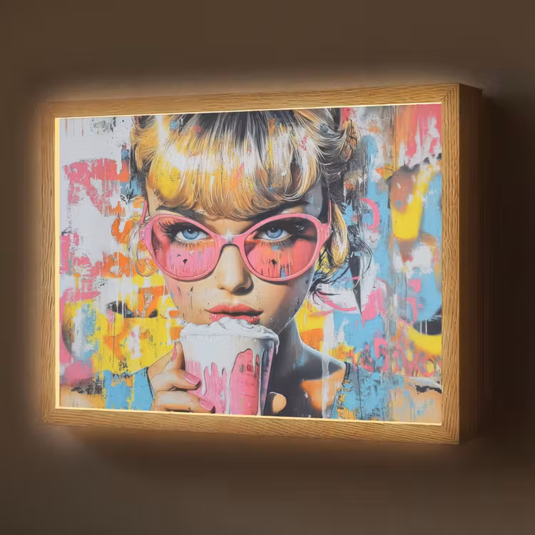 Expressief - Milkshake - Vrouw - Felle kleuren Light Box met batterij (Wandlamp) middel -z3d_website