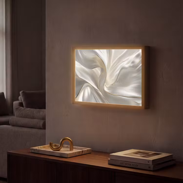 Stof - Plooien - Goud Light Box met batterij (Wandlamp) middel -sfeer1
