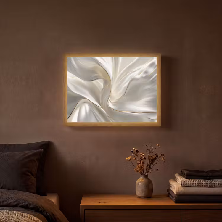 Stof - Plooien - Goud Light Box met batterij (Wandlamp) middel -sfeer4