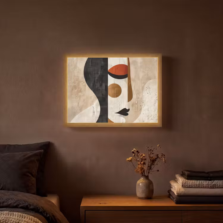 Gezicht - Abstract - Kunst - Vormen Light Box met batterij (Wandlamp) middel -sfeer4