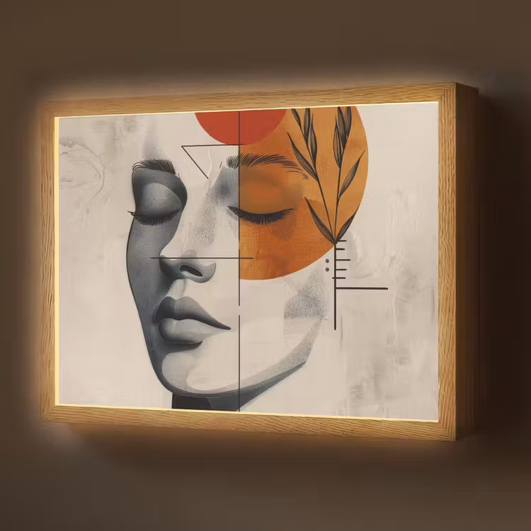 Gezicht - Cirkels - Kunst - Modern Light Box met batterij (Wandlamp) middel -z3d_website
