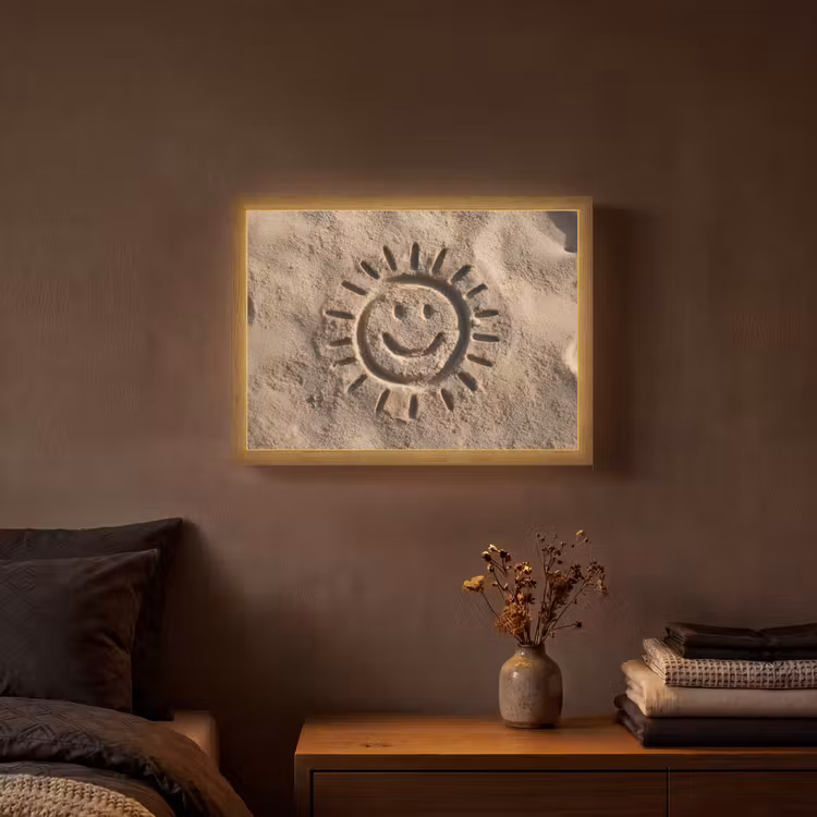 Gezichtje - Zon - Zand - Getekend Light Box met batterij (Wandlamp) middel -sfeer4