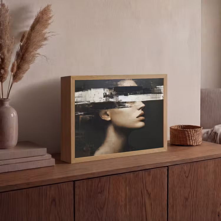 Gezicht - Vrouw - Zwart - Abstract Light Box met batterij (Wandlamp) middel -sfeer2