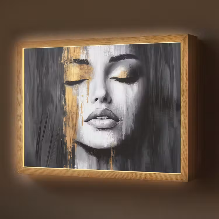 Gezicht - Vrouw - Penseelstreken - Abstract Light Box met batterij (Wandlamp) middel -z3d_website