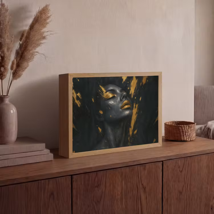 Gezicht - Vrouw - Verfspatten - Abstract Light Box met batterij (Wandlamp) middel -sfeer2