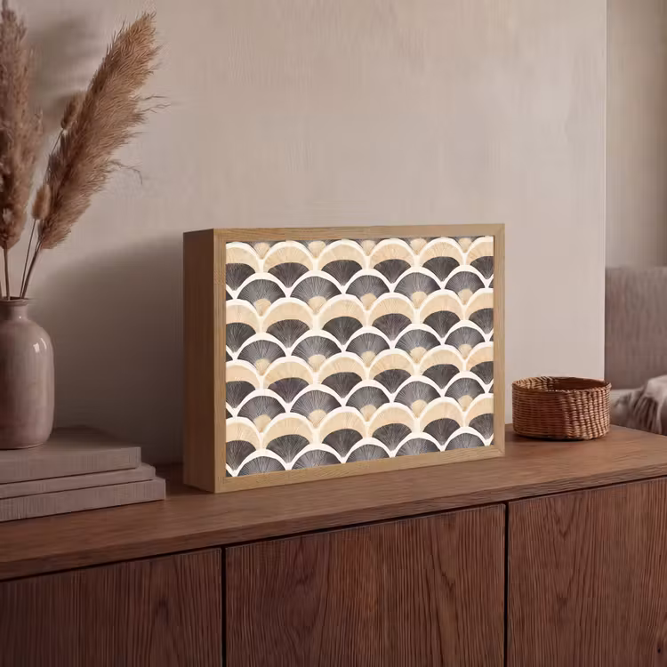 Waaier - Patroon - Zwart - Beige Light Box met batterij (Wandlamp) middel 907 -sfeer2
