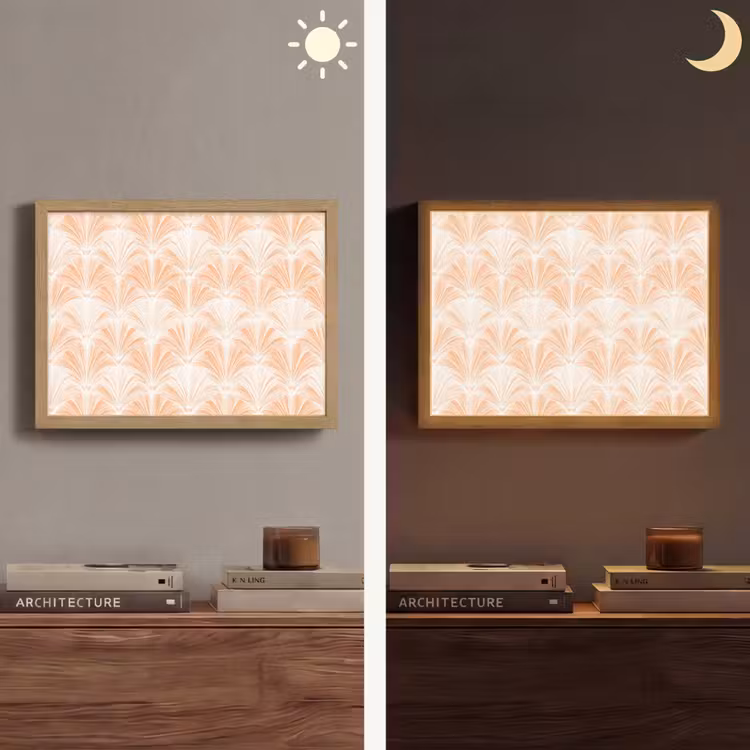 Waaier - Patroon - Perzik Light Box met batterij (Wandlamp) middel 907 -sfeer3
