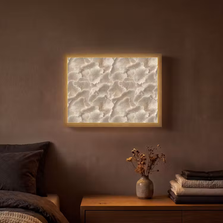 Waaierstructuren - Beige - Vezeltextuur Light Box met batterij (Wandlamp) middel 907 -sfeer4