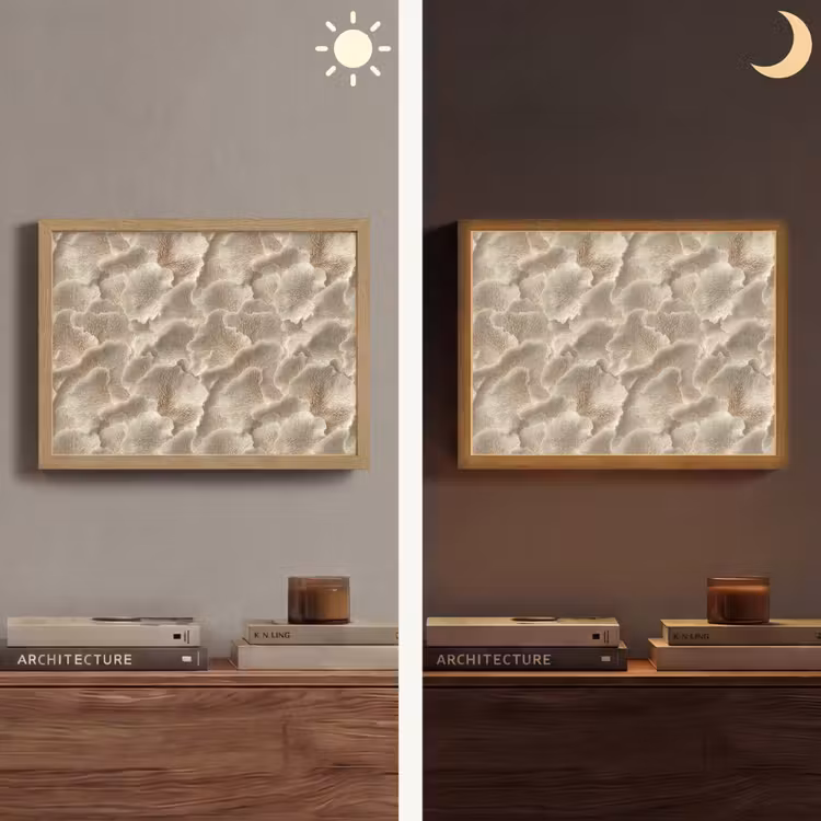 Waaierstructuren - Beige - Vezeltextuur Light Box met batterij (Wandlamp) middel 907 -sfeer3