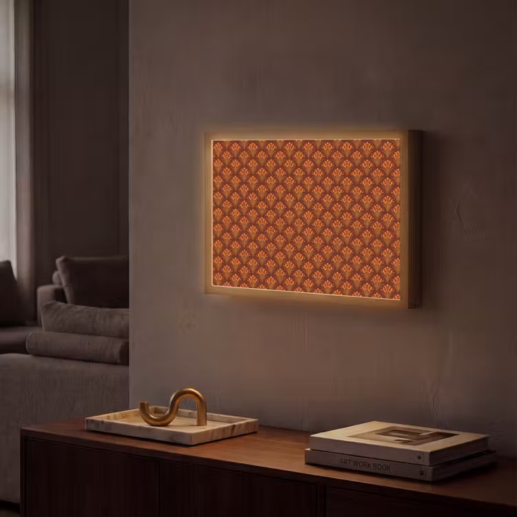 Waaiers - Art Deco - Botanisch - Roestbruin - Oranje Light Box met batterij (Wandlamp) middel 907 -sfeer1