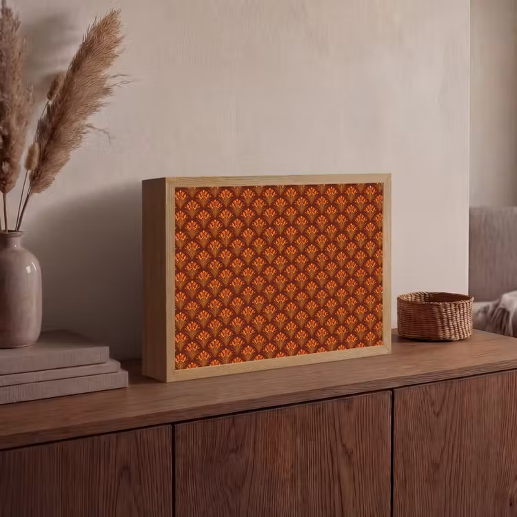 Waaiers - Art Deco - Botanisch - Roestbruin - Oranje Light Box met batterij (Wandlamp) middel 907 -sfeer2