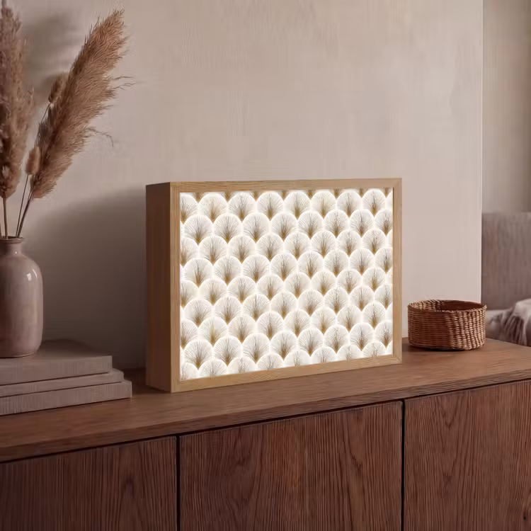 Waaiers - Art Deco - Elegant - Goud - Wit Light Box met batterij (Wandlamp) middel 907 -sfeer2