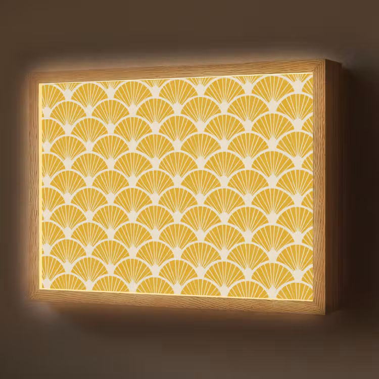 Waaiers - Art Deco - Retro - Okergeel Light Box met batterij (Wandlamp) middel 907 -z3d_website
